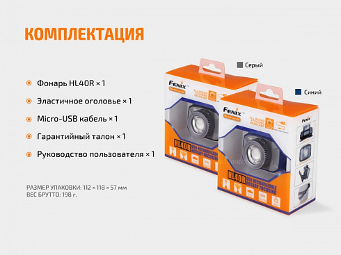 Фонарь Fenix HL40R Серый (XP-L HI V2, ANSI 600 lm, 2000 mAh)