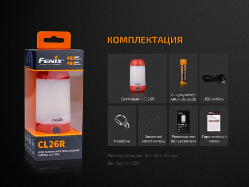 Светильник Fenix CL26R Черный (400 лм, 18650/CR123A)