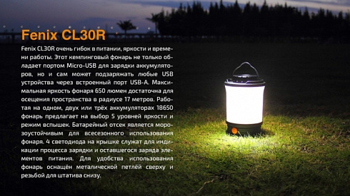 Фонарь Fenix CL30R Серый (650 лм, 18650/CR123A)