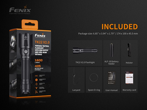 Фонарь Fenix TK22 V2.0 (1600 lm, 21700/18650)