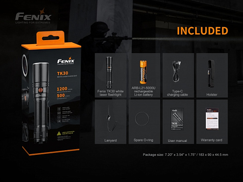 Фонарь Fenix TK30 (Белый лазер, 500 lm, 21700)