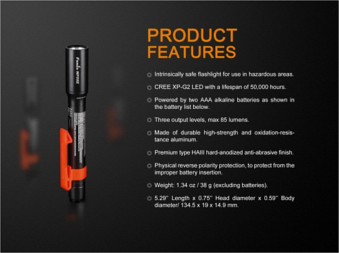 Фонарь взрывозащищенный Fenix WF05E (XP-G2, ANSI 85 лм, 2xAAA)