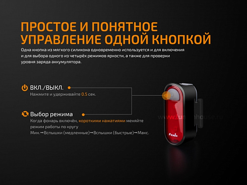 Велофонарь задний Fenix BC05R (10 лм, встроенный Li-Po 240 мАч)