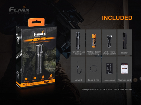 Фонарь Fenix TK16 V2.0 + подарок Fenix AOT-M (LUMINUS SST70, ANSI 3100 лм, 21700)