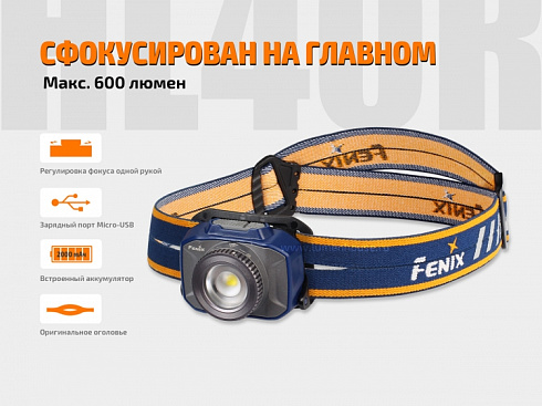 Фонарь Fenix HL40R Серый (XP-L HI V2, ANSI 600 lm, 2000 mAh)