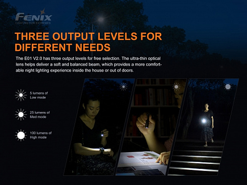 Фонарь Fenix E01 V2.0 Черный (XP-G2 S3, 100 лм, AAA)