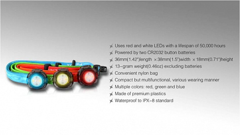 Фонарь Fenix HL05 Красный (White/Red LEDs, ANSI 8 лм, CR2032) 