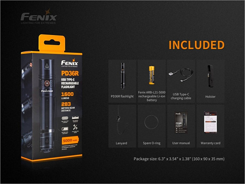 Фонарь Fenix PD36R (SST-40, ANSI 1600 lm, 21700)