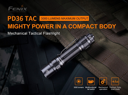 Фонарь Fenix PD36 TAC (SST70, ANSI 3000 lm, 21700)