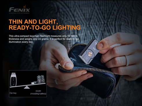 Фонарь Fenix E03R (MATCH CA18 + EVERLIGHT 2835, ANSI 260 лм, Li-Po)