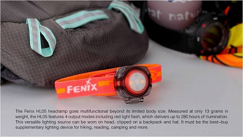 Фонарь Fenix HL05 Красный (White/Red LEDs, ANSI 8 лм, CR2032) 