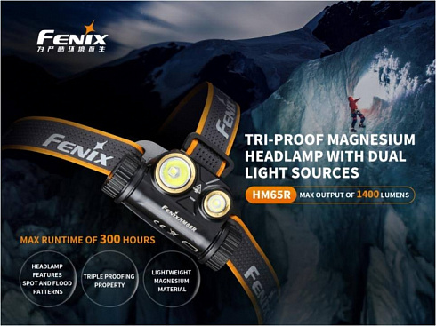 Фонарь Fenix HM65R (ANSI 1400 лм, 18650/CR123A)