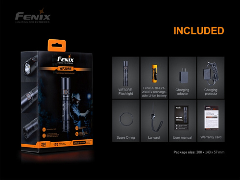 Фонарь Fenix WF30RE + подарок Fenix AOT-M (XP-G2, ANSI 280 лм, 21700)