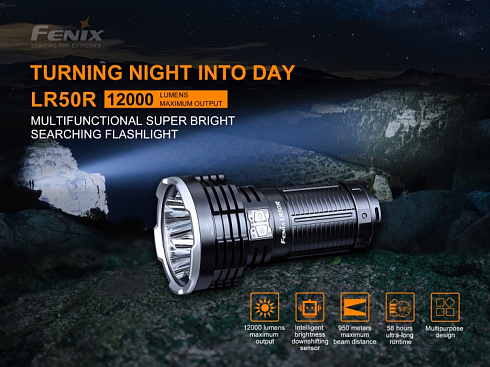 Фонарь Fenix LR50R (4xSST70, 12000 лм, Li-ion/21700)